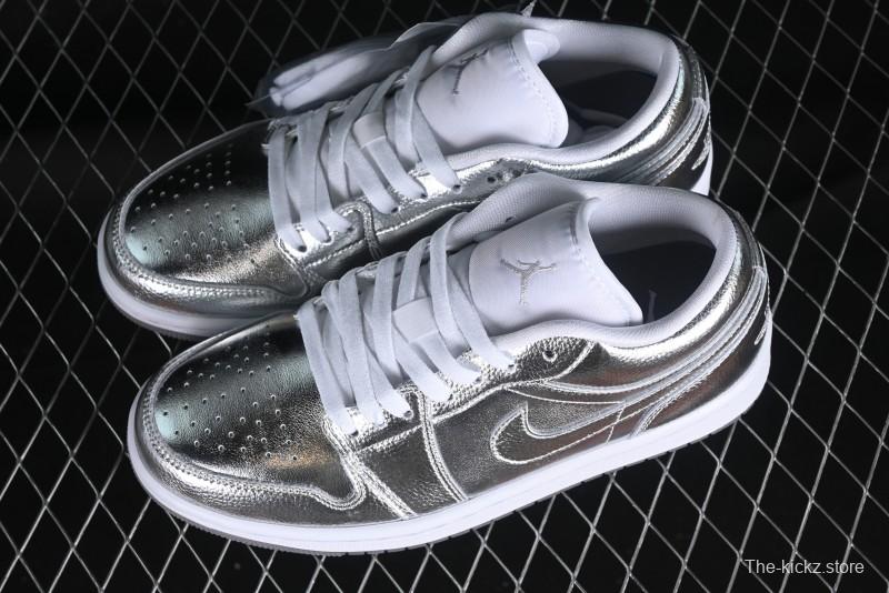 Nike Air Jordan 1 Low "Metallic Silver" Casual Sneakers with Metallic Accents - FN5030-001