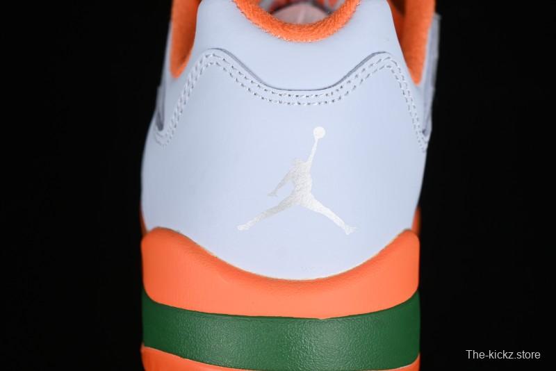 Nike Air Jordan 5 Retro Low AJ5 Sneakers in Football Grey with Vivid Orange and Pine Green Accents - FQ1293-018