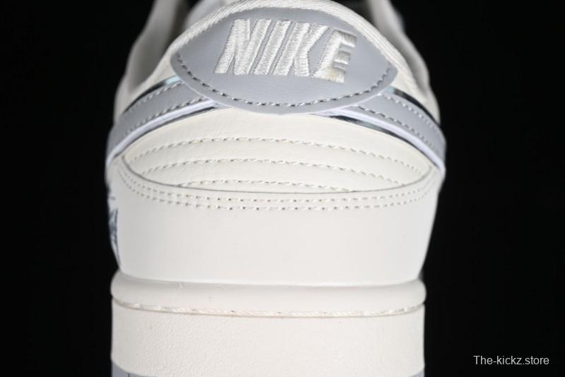 Stussy x Nike SB Dunk Low Retro Premium Sneakers in Off-White Light Grey Swoosh - DQ1098-377
