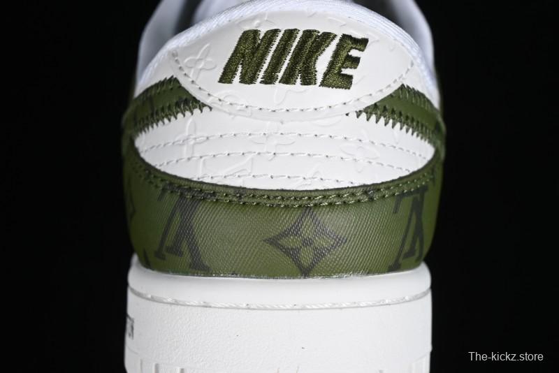 Nike SB Dunk Low LV Collaboration - Embroidered White Green Print Anniversary High-End Custom Low-Top Casual Sneakers - DQ1098-362