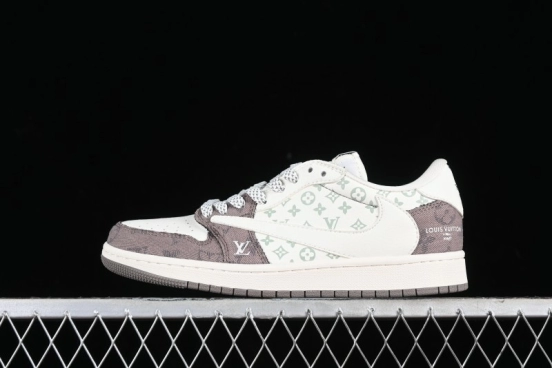 Nike Travis Scott x Fragment Design x Air Jordan 1 Low OG SP AJ1 LV Collaboration Light Grey Denim Low-Top Casual Sneakers - SJ2068-105