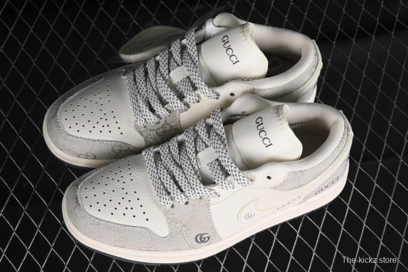 Nike Air Jordan 1 Low Gucci Collaboration - Smoke Grey Pattern High-End Custom Retro Basketball Shoes - DM5688-101