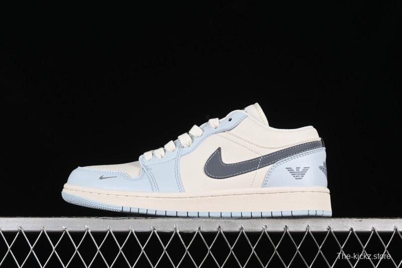 Nike Air Jordan 1 Low Retro Basketball Shoes - Giorgio Armani Collaboration Ice Blue - WG8850-012