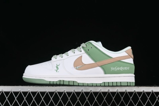 Nike SB Dunk Low YSL Series - White Green Brown Swoosh Anniversary High-End Custom Low-Top Casual Sneakers - GF2409-169