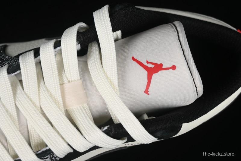 Nike Air Jordan 1 Low Supreme Collaboration - Black White Embossed Custom Retro Basketball Shoes DC2024-032