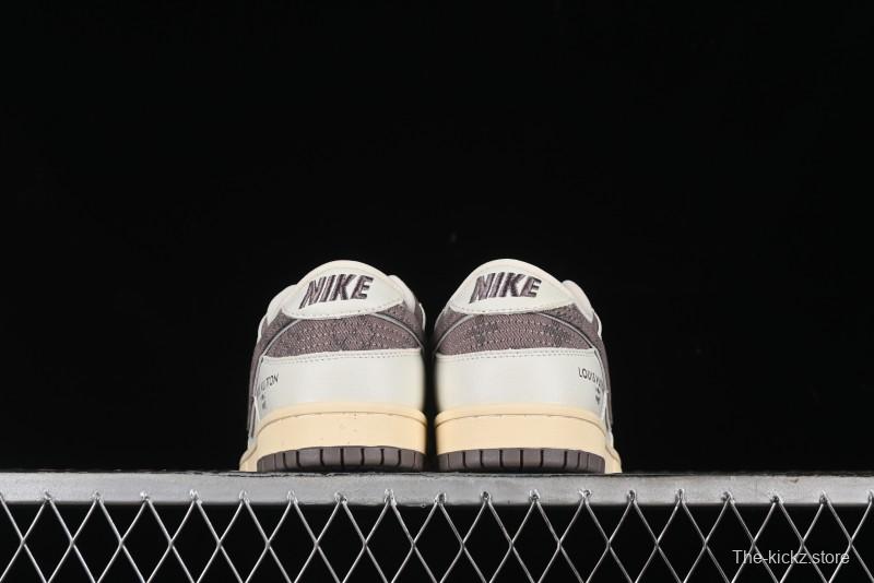 Nike SB Dunk Low LV Collaboration - Beige Denim Swoosh Anniversary High-End Custom Low-Top Casual Skate Shoes - JH8310-957