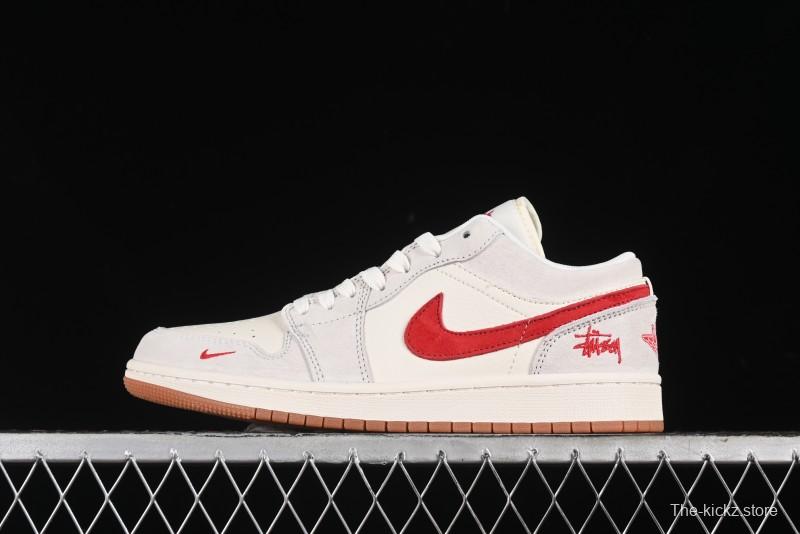Nike Air Jordan 1 Low Stussy Collaboration - Pink Pig Retro Low-Top Basketball Shoes - SJ9950-023