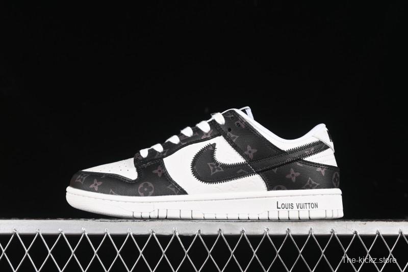 Nike SB Dunk Low LV Collaboration - Embossed White Black Print Anniversary High-End Custom Low-Top Casual Sneakers - DQ1098-361