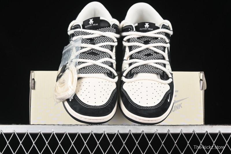 Nike SB Dunk Low Violent Bear Series - Lace-Up Beige with Black Swoosh Anniversary High-End Customized Low-Top Casual Skate Shoes - SJ2068-290
