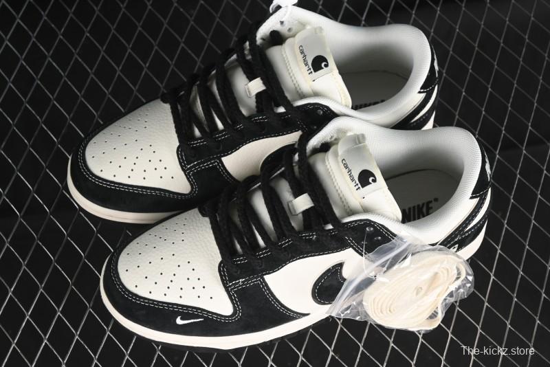 Nike SB Dunk Low Carhartt Collaboration - Off White Black Swoosh Anniversary Custom Low-Top Casual Skate Shoes - SJ1089-005