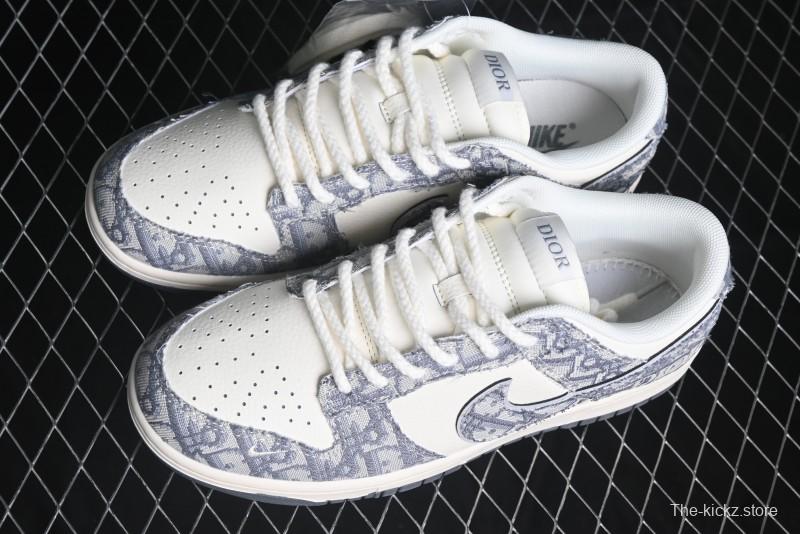 Nike SB Dunk Low Dior Collaboration - Woven Grey Check Anniversary High-End Custom Low-Top Casual Skate Shoes - YX5066-247