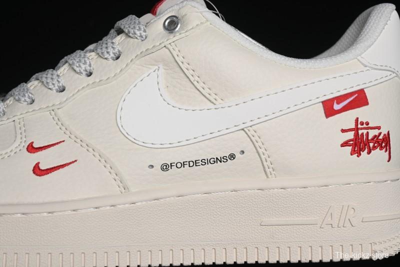 Nike Air Force 1 '07 Low Stussy Collaboration - Double Swoosh Red Tag Low-Top Casual Sneakers - SJ6698-013