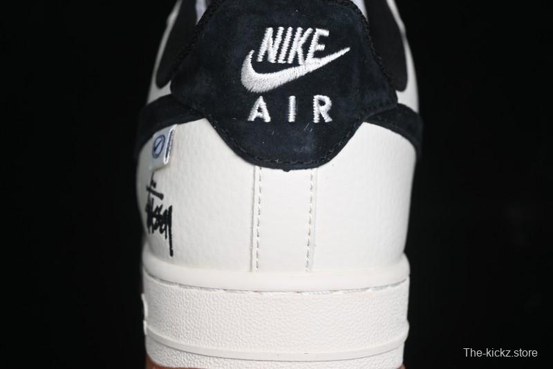 Nike Air Force 1 '07 Low Stussy Collaboration - Beige Black Hook Gum Sole Low-Top Casual Sneakers - XZ6188-255