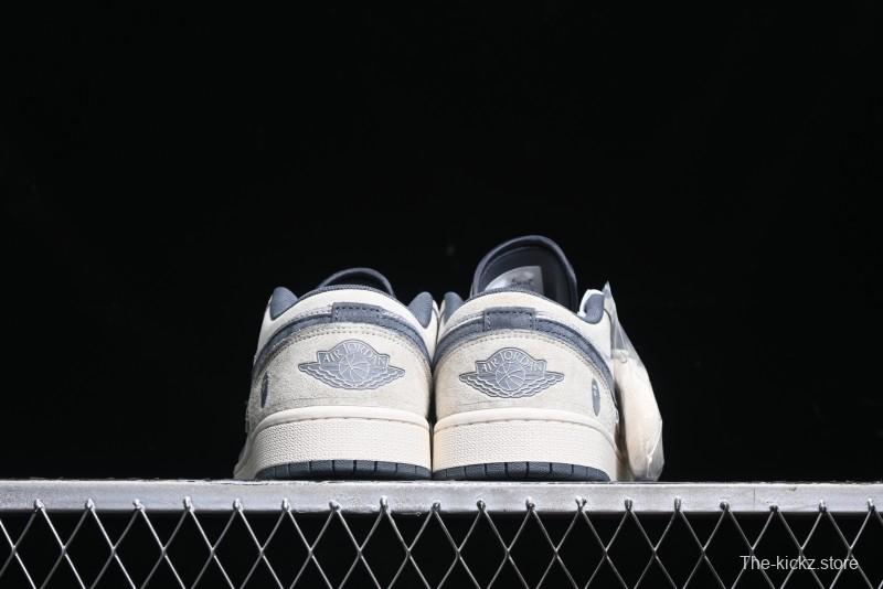 Nike Air Jordan 1 Low AJ1 Bape Collaboration - Custom High-End Retro Basketball Shoes with Light Grey Check - DM9188-008