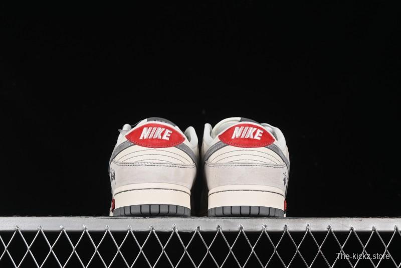 Nike SB Dunk Low Stussy Collaboration - Embroidered Grey Swoosh Anniversary Custom Low-Top Casual Sneakers - MM1089-033