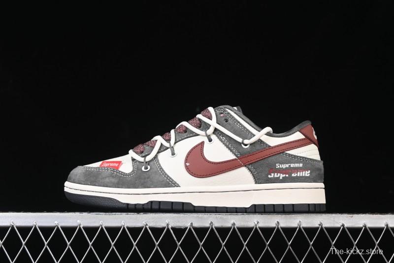 Nike SB Dunk Low Supreme Collaboration - Grey White Red Anniversary Customized Low-Top Casual Sneakers - XS1186-102
