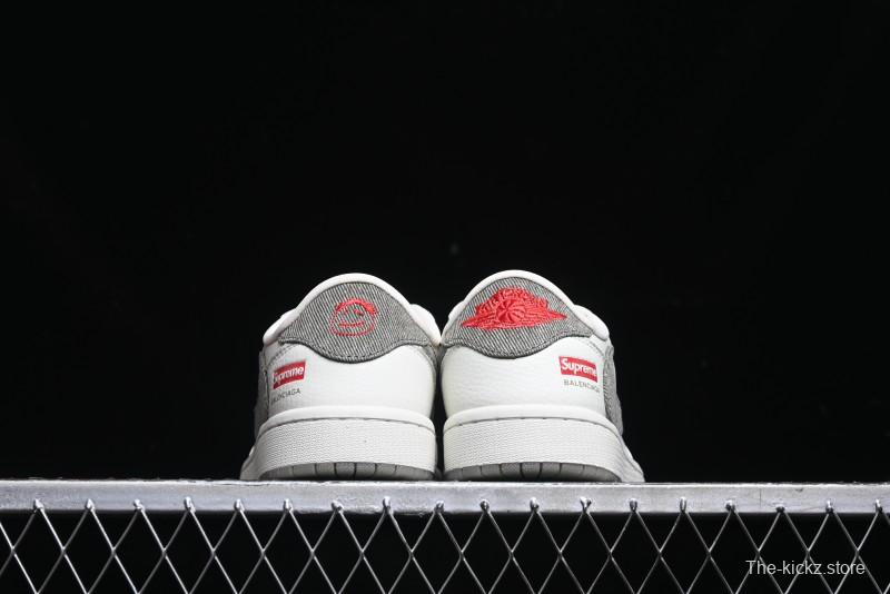 Nike Travis Scott x Fragment Design x Air Jordan 1 Low OG SP AJ1 Supreme Collaboration - Light Beige White Low Top Casual Sneakers - JH6088-609