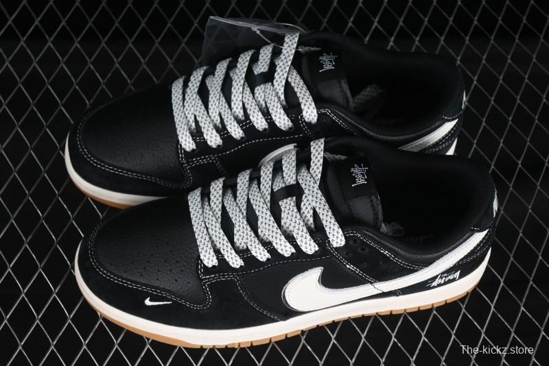 Nike SB Dunk Low Stussy Collaboration All Black Gum Sole Anniversary Custom Low-Top Casual Skate Shoes - XX3168-115