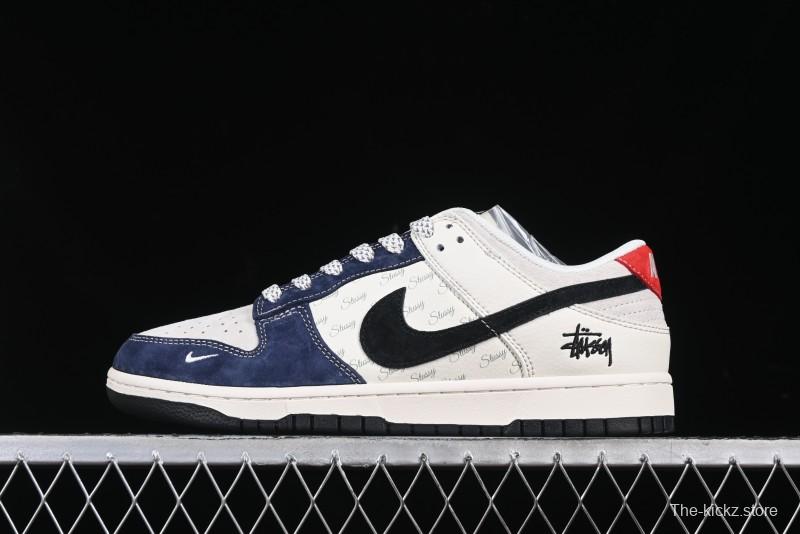 Nike SB Dunk Low Stussy Collaboration Black Blue Suede Anniversary Custom Low-Top Casual Skate Shoes - XS1086-013