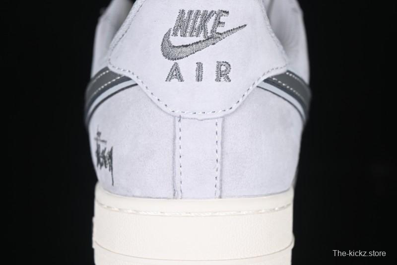 Nike Air Force 1 '07 Low Stussy Collaboration - Pig Grey Swoosh Low-Top Casual Sneakers - XZ3318-066