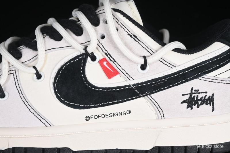 Nike SB Dunk Low Stussy Collaboration Anniversary Edition Lace-Up Beige Grey Black Swoosh Low-Top Casual Skate Shoes - YX5066-242