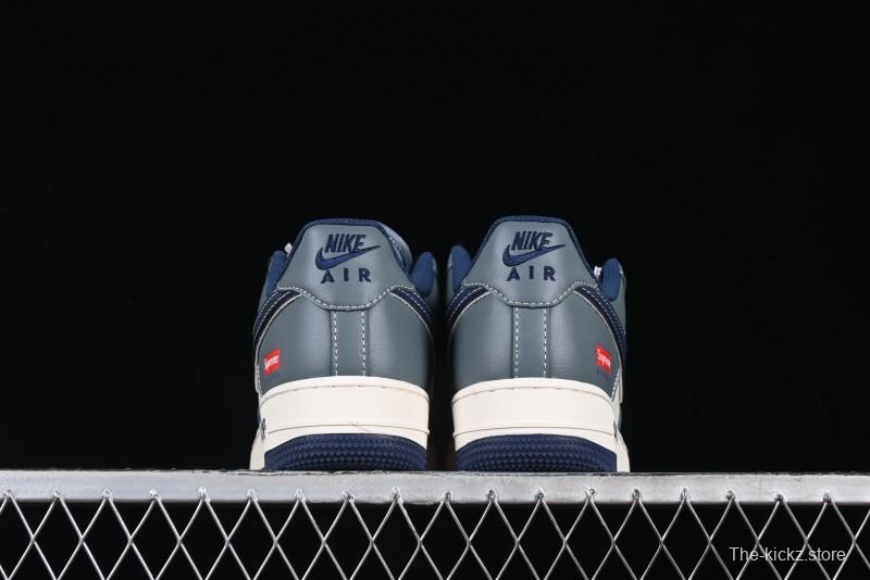 Nike Air Force 1 '07 Low Supreme Casual Sneakers in Grey Blue with Red Swoosh - XZ6188-382