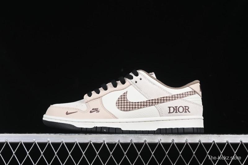 Nike SB Dunk Low Dior Collaboration Cream Coffee Floral Swoosh Anniversary Custom Low-Top Casual Sneakers - DJ2024-097
