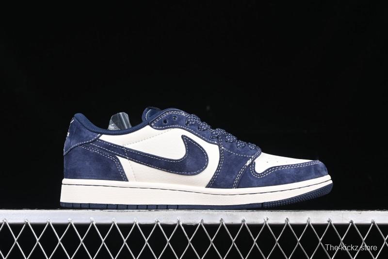 Nike Travis Scott x Fragment Design x Air Jordan 1 Low OG SP AJ1 Collaboration Sneakers - Prussian Blue - XS3086-006
