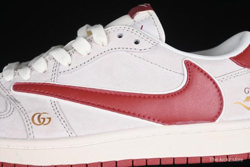 Nike Travis Scott x Fragment Design x Air Jordan 1 Low OG SP AJ1 Retro Sneakers with Reverse Swoosh - XZ6188-056