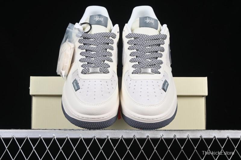 Nike Air Force 1 '07 Low Stussy Collaboration Beige Grey Embroidered Swoosh Low-Top Casual Sneakers - DM6688-003