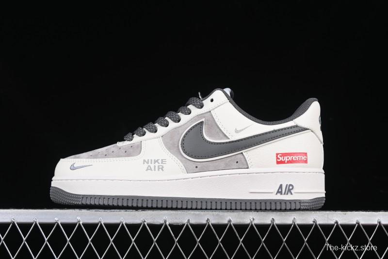 Nike Air Force 1 '07 Low Supreme Collaboration Custom Casual Sneakers with Grey Swoosh - DM6688-056