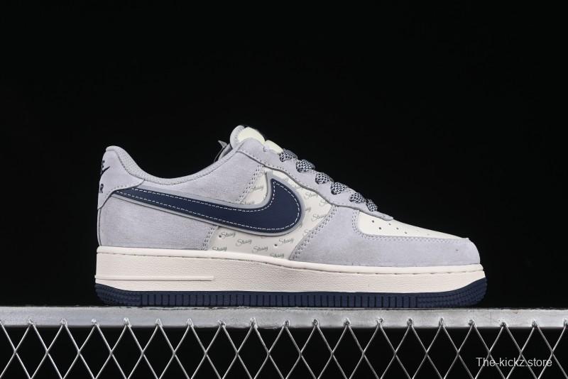 Nike Air Force 1 '07 Low Stussy Collaboration Grey Blue Swoosh Casual Sneakers - XZ3318-088