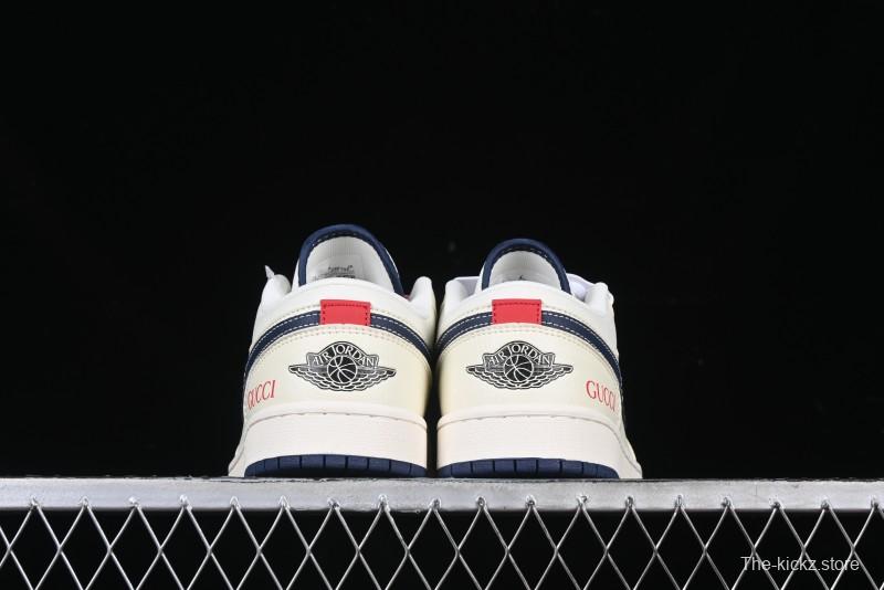 Nike Air Jordan 1 Low AJ1 Gucci Collaboration Beige Blue Swoosh Retro Basketball Shoes - FC1688-198