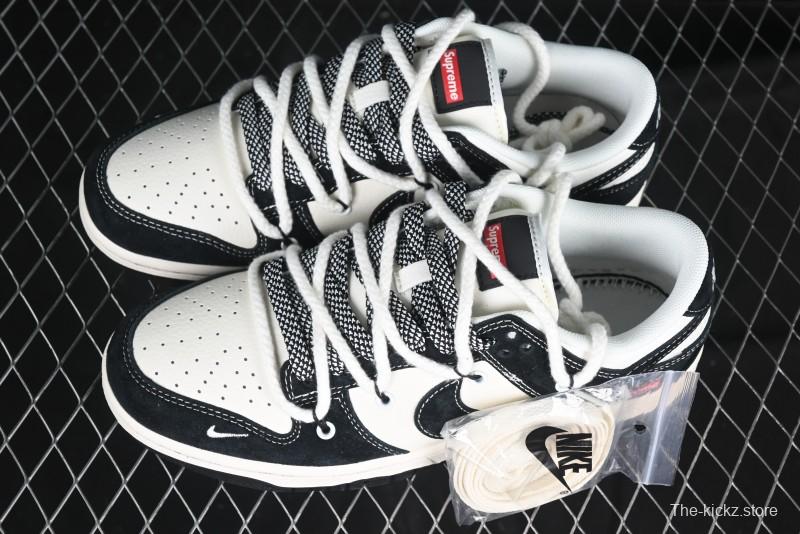 Nike SB Dunk Low Supreme x Stone Island Triple Collaboration Strap Patch Black Swoosh Anniversary Custom Low-Top Casual Skate Shoes - YX5066-202