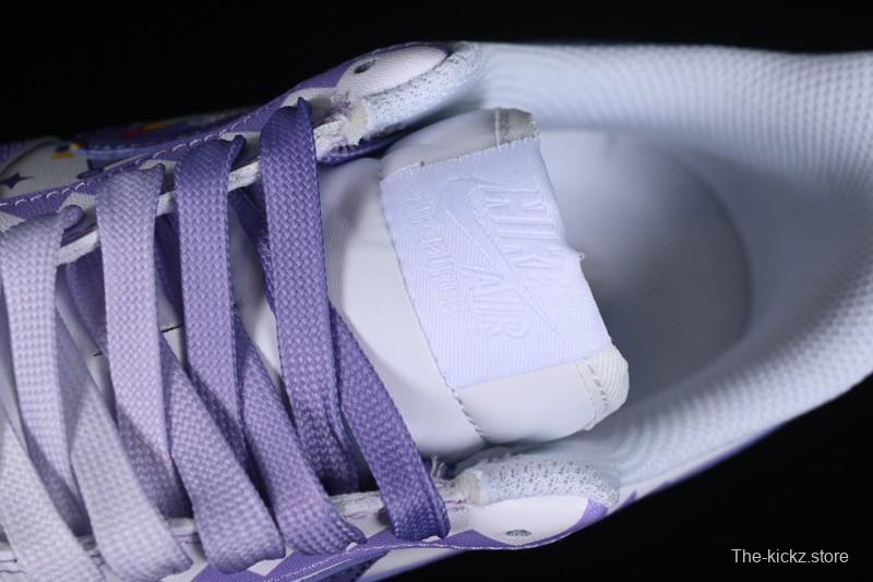Nike Air Force 1 Low Witch Collaboration Custom Leather Sneakers with Gradient White-Purple and Skull Design - CW2288-111