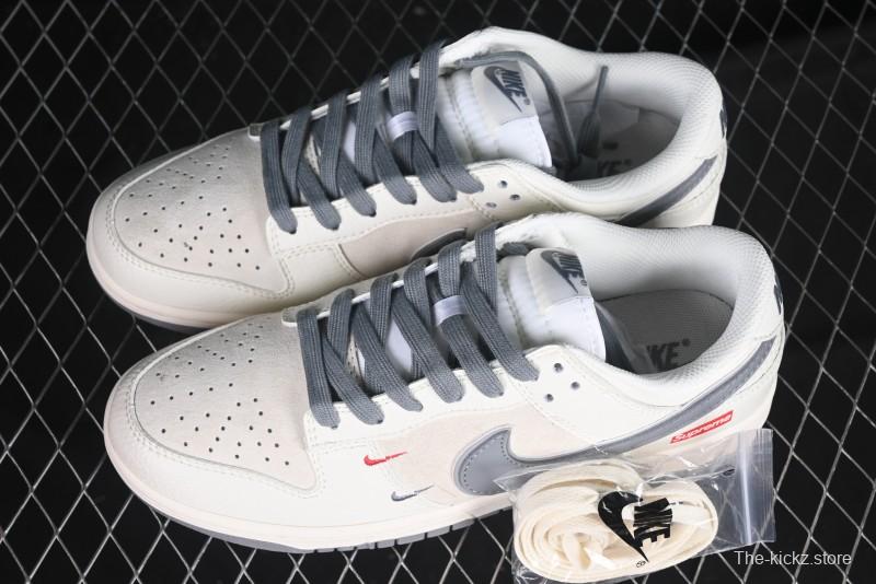 Nike SB Dunk Low Supreme Collaboration Grey Swoosh Double Mini Swoosh Anniversary Custom Low-Top Casual Sneakers - XX2025-688