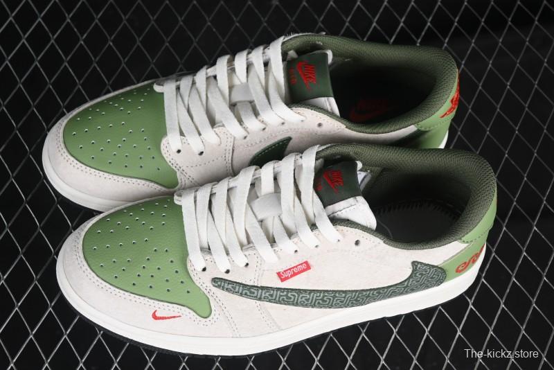 Nike Travis Scott x Fragment Design x Air Jordan 1 Low OG SP AJ1 Snake Year Limited Edition Low-Top Casual Sneakers - DM7866-075