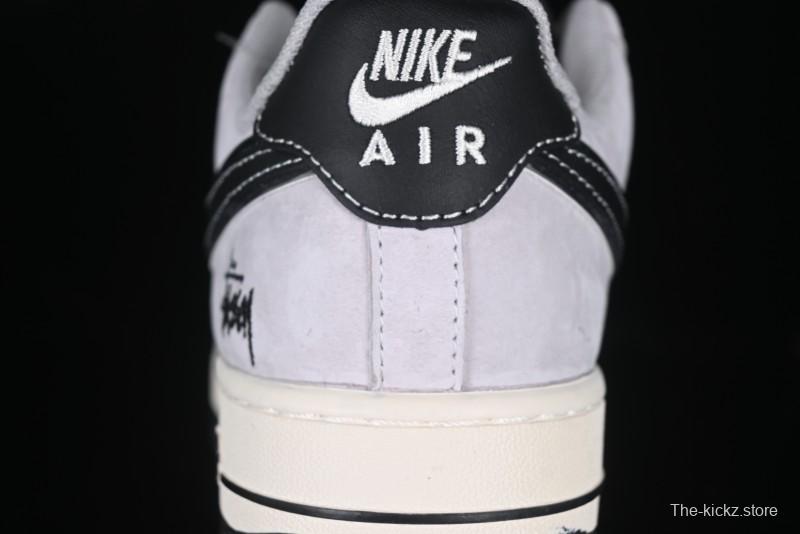 Nike Air Force 1 '07 Low Stussy Collaboration Silver Trim Black Swoosh Low-Top Casual Sneakers - XZ6188-912