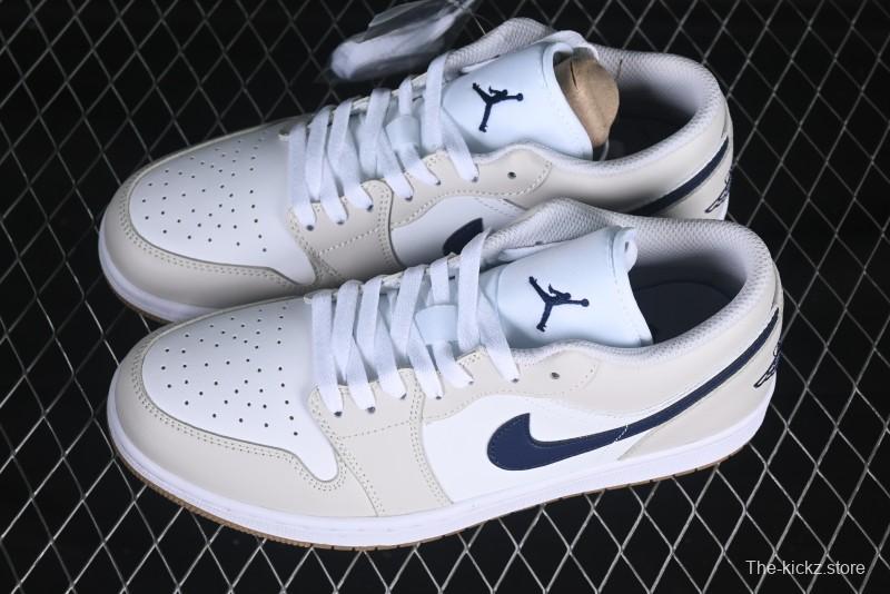 Nike Air Jordan 1 Low AJ1 Casual Sneakers with Cream and Blue Accents - 553558-146