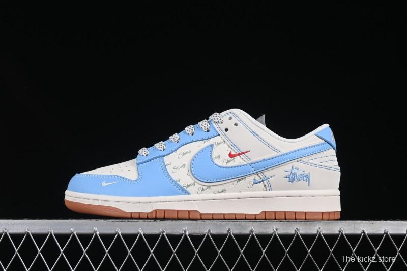 Nike SB Dunk Low Stussy Collaboration Light Blue Gum Low-Top Casual Skate Shoes - XS6089-530