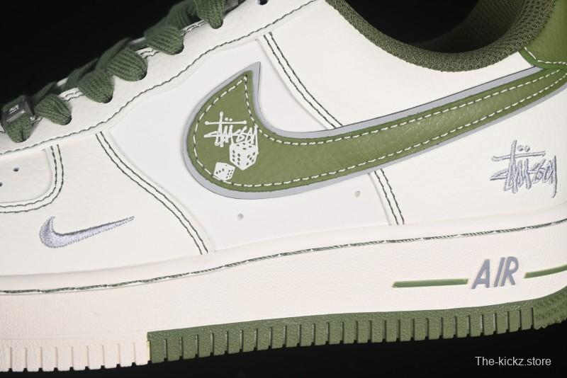 Nike Air Force 1 '07 Low Stussy Collaboration Dual-Tone Beige Green Casual Sneakers with Strap - XS1958-525