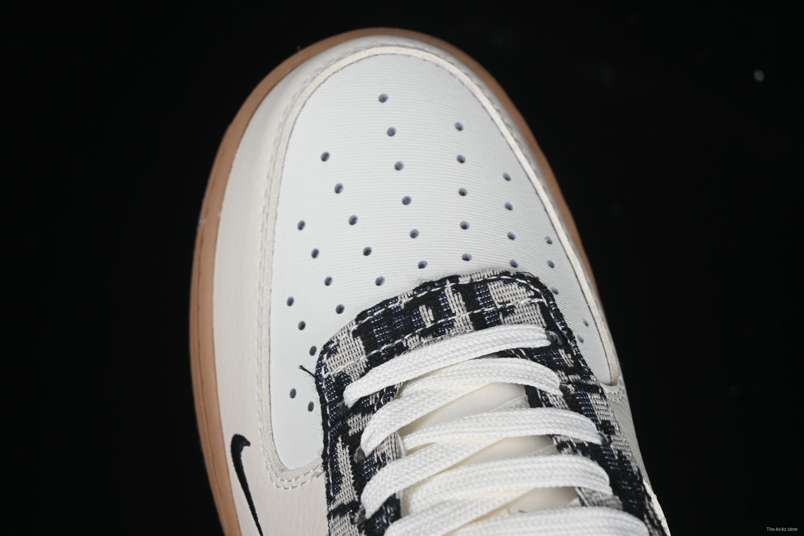 Nike Air Force 1 '07 Low Dior Collaboration Beige Black Grey Stitch Casual Sneakers - KK1988-048