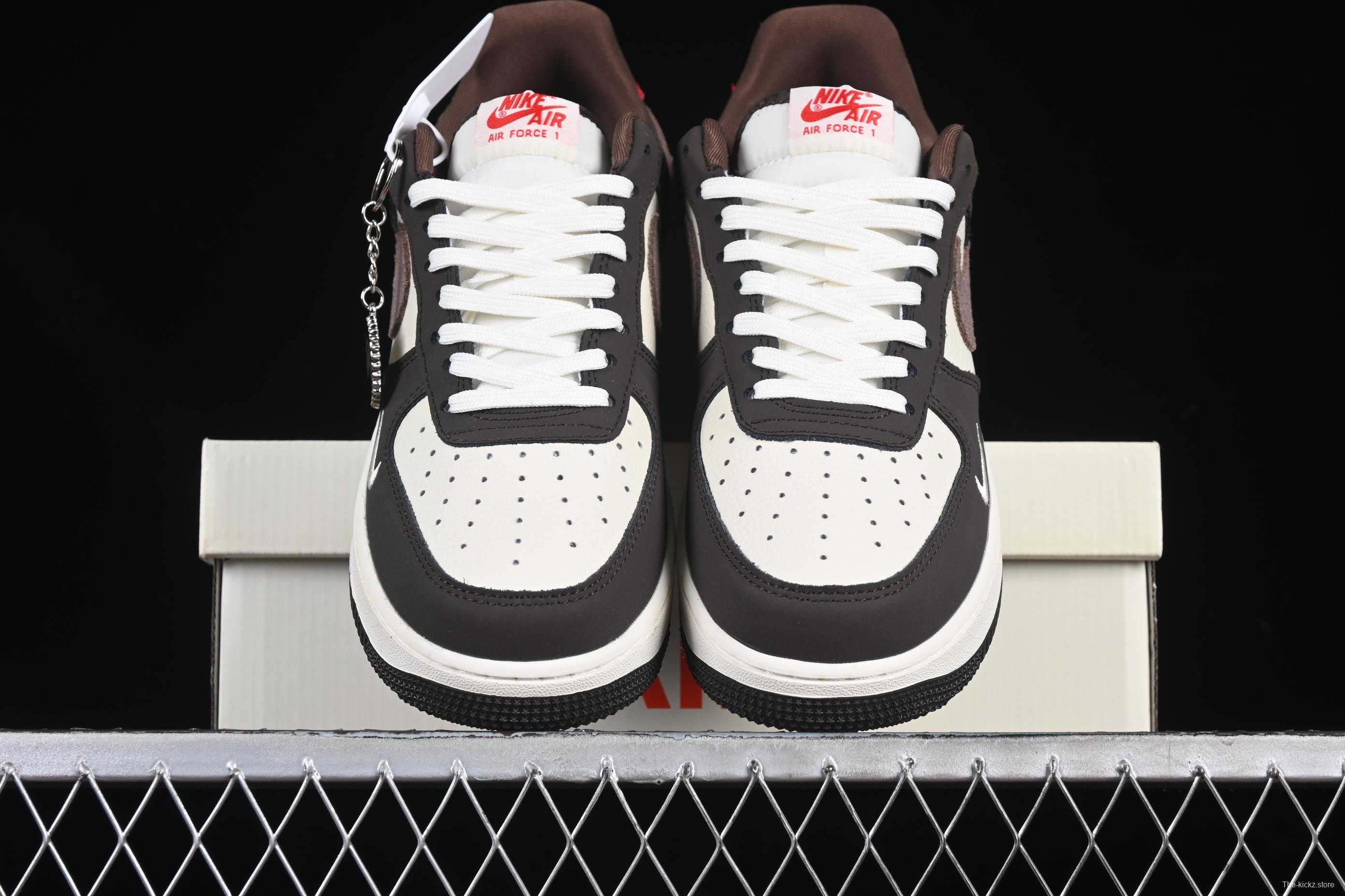Nike Air Force 1 '07 Low Stussy Collaboration Red Tail Chocolate Low-Top Casual Sneakers - KK1988-057