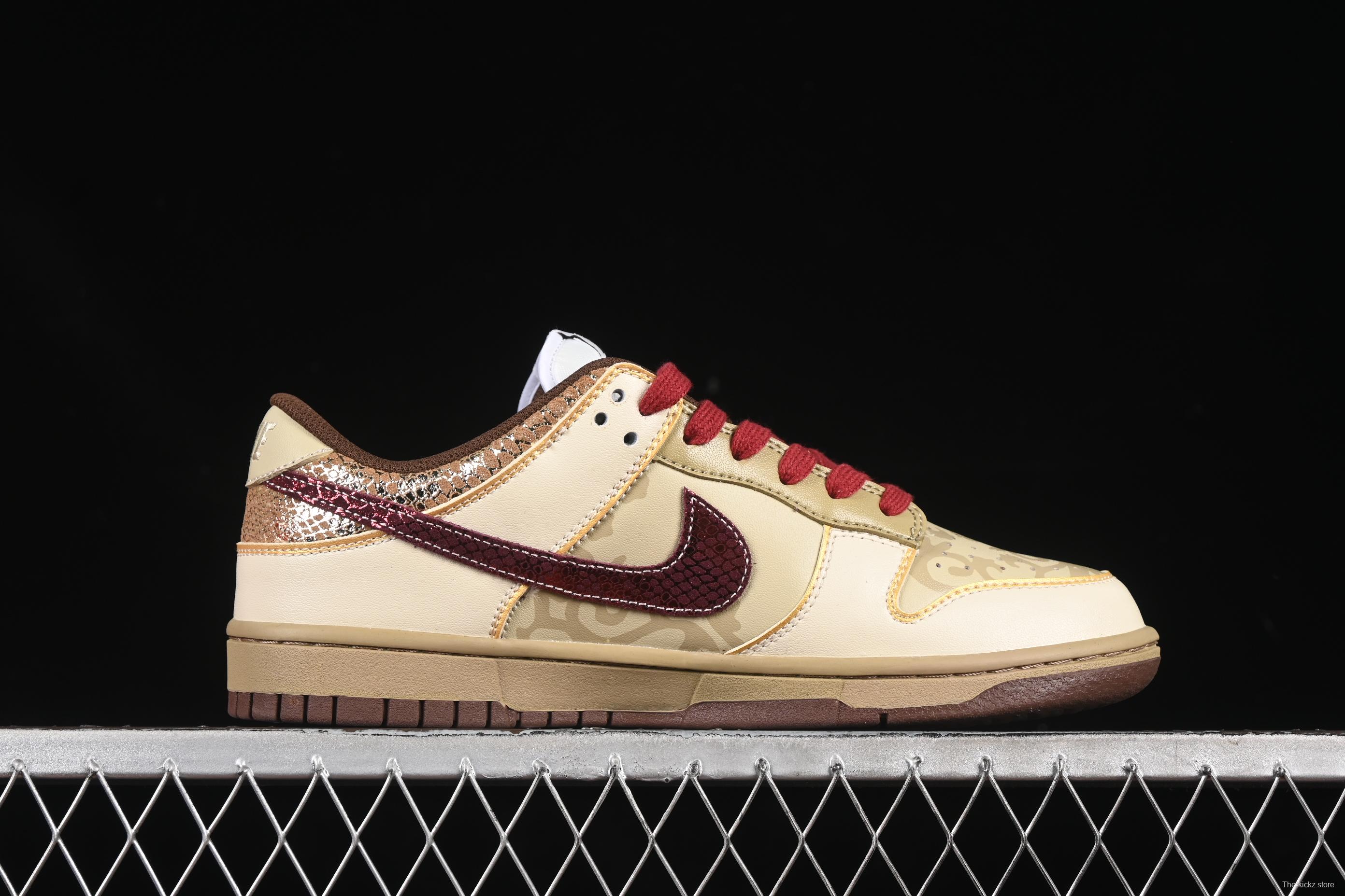 Nike Dunk Low Retro Casual Sneakers in Brown and Sail with Panda Mischief CNY Snake Year Design - DD1503-124