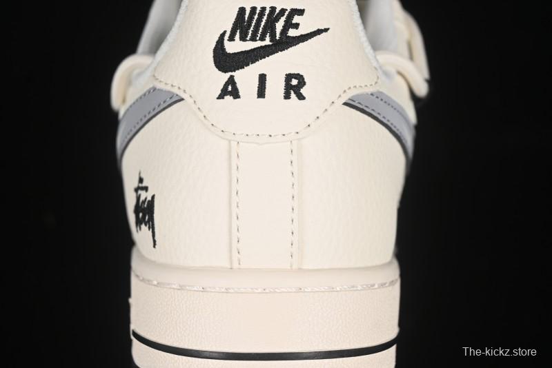 Nike Air Force 1 '07 Low Stussy Collaboration Black Diamond Lace-Up Casual Sneakers - DM6868-073