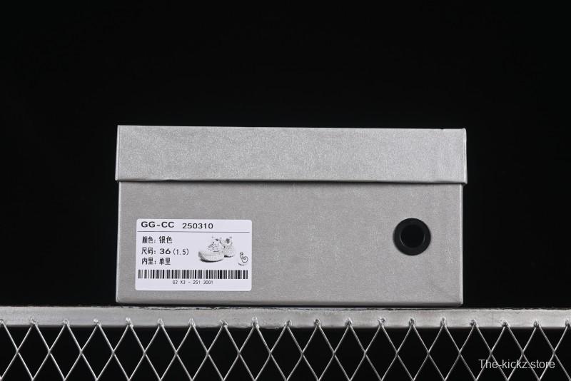 GG-CC Lace Pearl Chain Casual Platform Dad Shoes - 250310 Silver