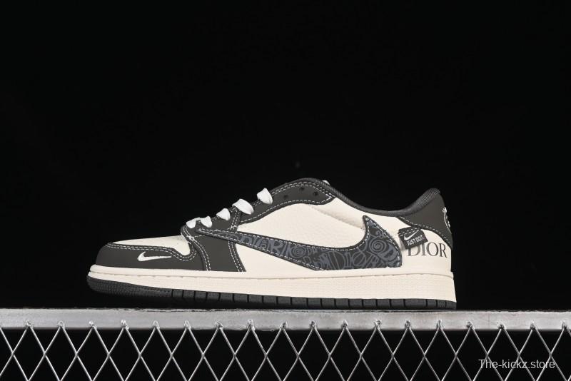Nike Travis Scott x Fragment Design x Air Jordan 1 Low OG SP AJ1 Dior Collaboration Beige Swoosh Low-Top Casual Sneakers - XS2024-039