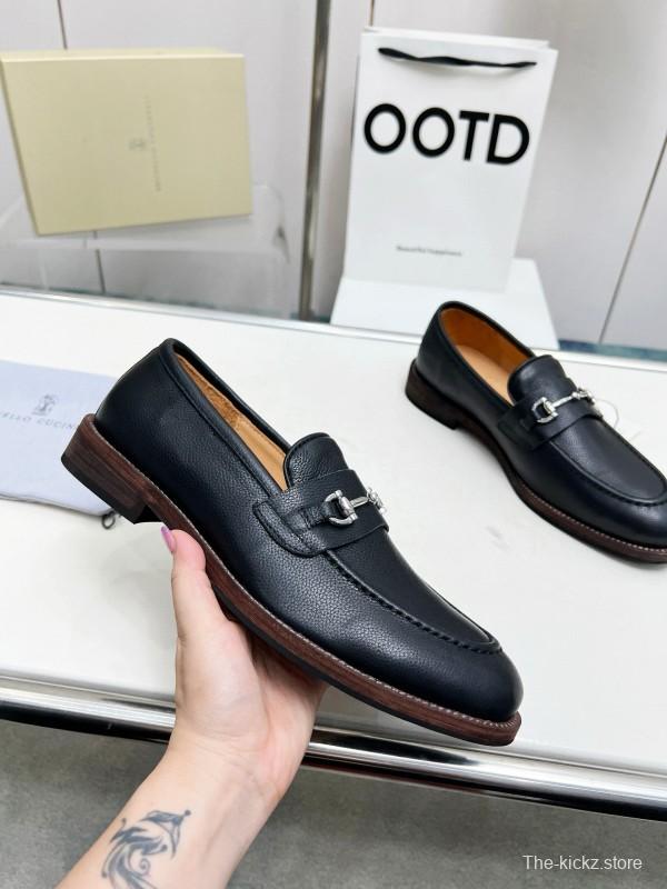 2024 Men Brunello Cucinelli Black Leather Loafers MJ00480