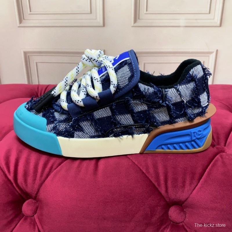 2024 Unisex Dolce & Gabbana Blue Black Canvas Leather Sneakers