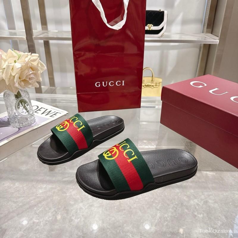 2025 Gucci Green Red Black Rubber Slippers